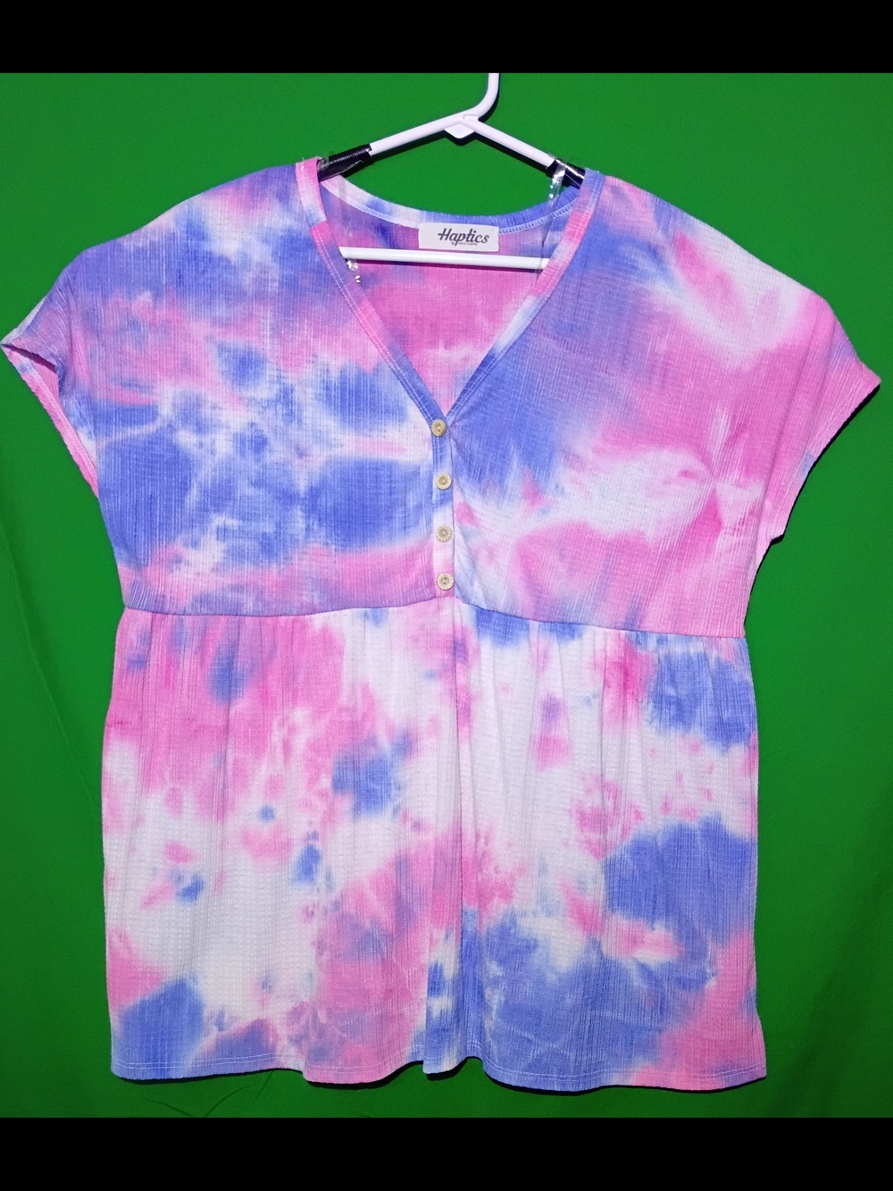 Holly Harper Haptics Pink & Purple Tie-Dye V-Neck Size L